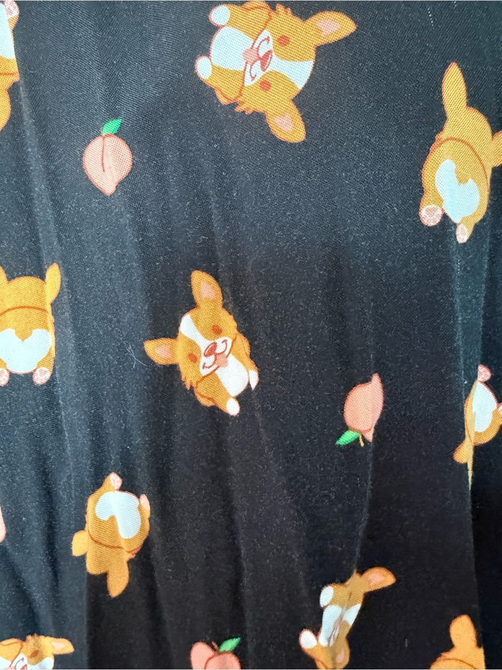 Black Short-Sleeve Shirt Dress with Peach & Corgi Print - Picture 3 of 4